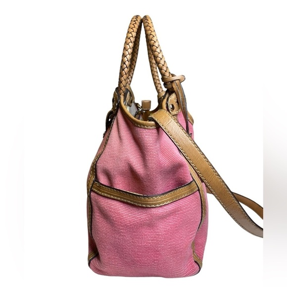 Fossil Modern Vintage Pink Canvas & Leather Convertible Crossbody Satchel Bag - Picture 4 of 15